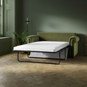 Jay-Be Heritage 2 seater sofa bed opened out into a bed with the e-Pocket mattress