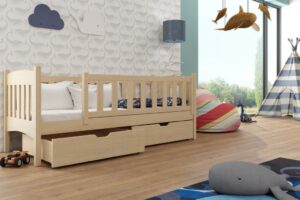 Wooden Single Bed Gucio with Storage, front view — Arte-N kids single bed