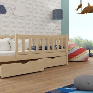 Wooden Single Bed Gucio with Storage, front view — Arte-N kids single bed