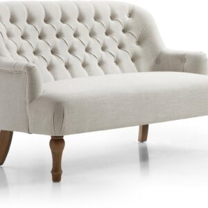 Bianca 2 Seater Chair in cream linen with a tufted back and washed wood legs