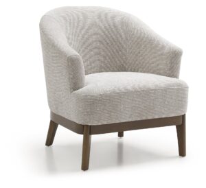 Ella Tub Chair in natural woven chenille with an antique wood plinth