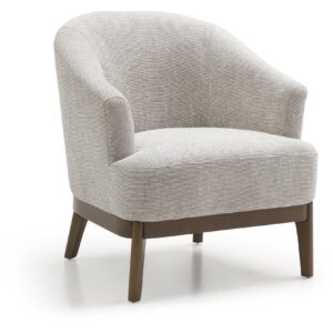 Ella Tub Chair in natural woven chenille with an antique wood plinth