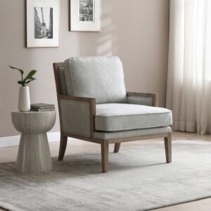 Beatrice Armchair in cream textured linen with washed wood frame