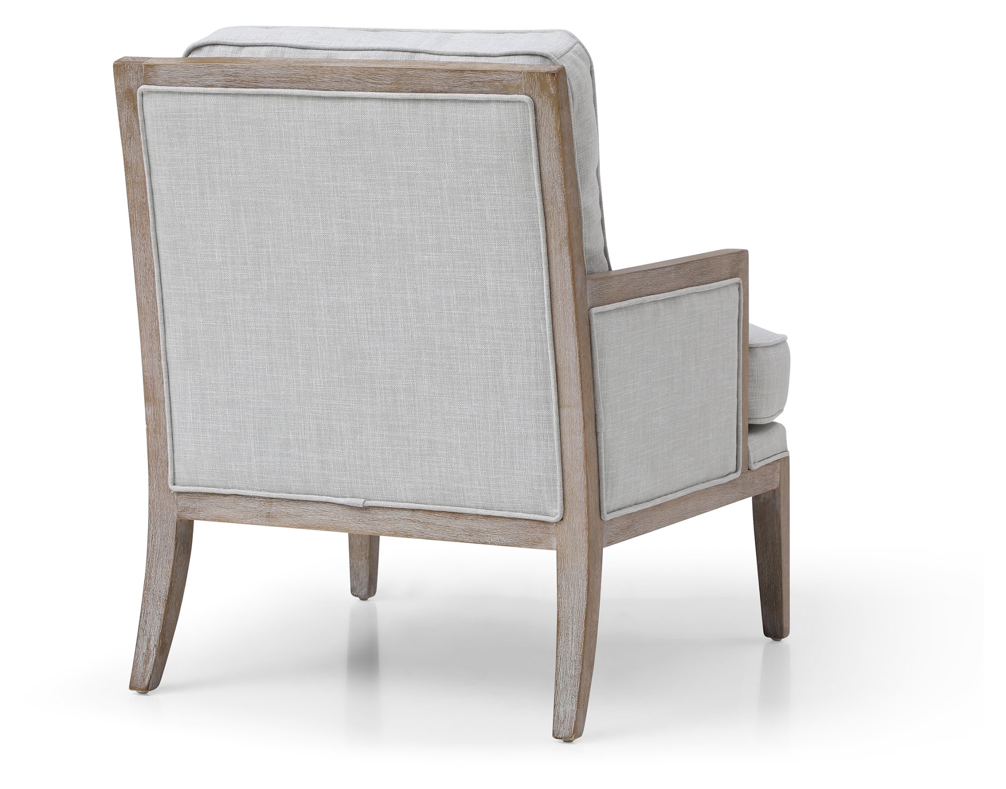 Rear view of the Beatrice Armchair showing the wood frame