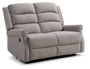 Baxter 2 Seater Electric Recliner Sofa in grey chunky woven chenille, upright