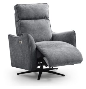 Finn Electric Recliner Swivel Chair in grey chenille, upright