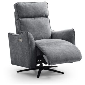 Finn Electric Recliner Swivel Chair in grey chenille, upright