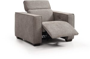 Primo Electric Recliner Chair in mole woven chenille, upright