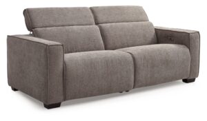 Detail of the recliner control buttons set into the inner arm of the Primo sofa