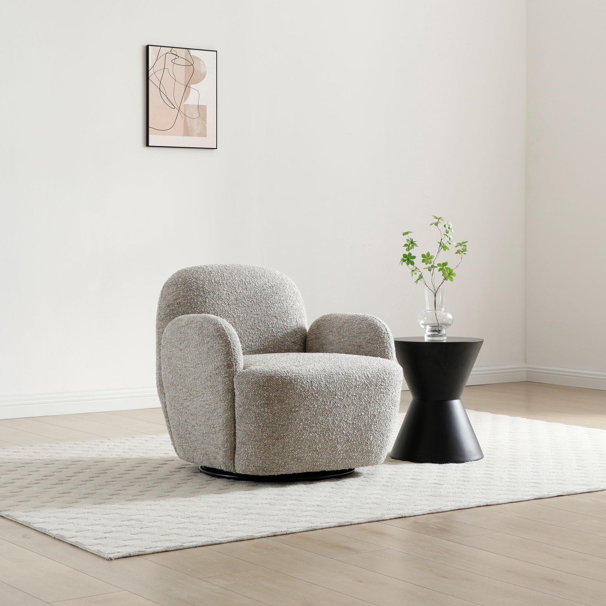 Micky Swivel Chair in navy bouclé, front view
