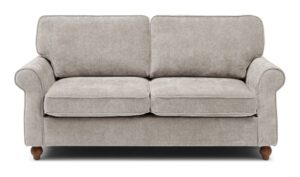 Jacob scroll arm sofa bed in Seoul chenille with turned wooden legs, made to order