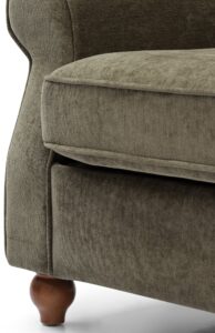 Jacob scroll arm sofa bed in Seoul chenille with turned wooden legs, made to order