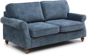Jacob scroll arm sofa bed in Seoul chenille with turned wooden legs, made to order