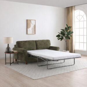 Jacob scroll arm sofa bed in Seoul chenille with turned wooden legs, made to order