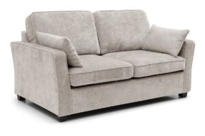 James flared arm sofa bed in Seoul chenille with square block legs, made to order