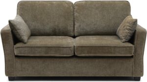 James flared arm sofa bed in Seoul chenille with square block legs, made to order