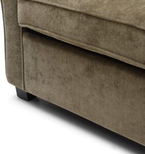 James flared arm sofa bed in Seoul chenille with square block legs, made to order