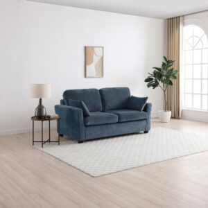 James flared arm sofa bed in Seoul chenille with square block legs, made to order
