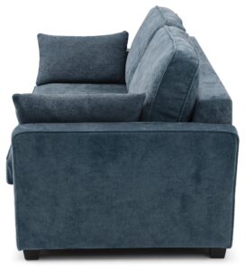 James flared arm sofa bed in Seoul chenille with square block legs, made to order