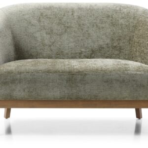 Ella 2 Seater Tub Sofa in natural woven chenille on an antique wood plinth