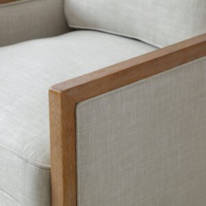 Beatrice Swivel Chair front view showing the angular arms