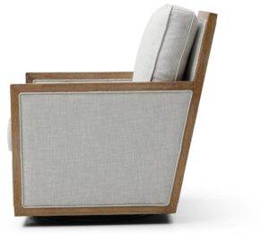 Piping detail along the arm panel of the Beatrice swivel chair