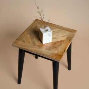 Bentley Parquet Lamp Table seen from the front showing the slim black leg frame