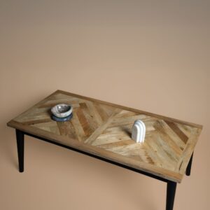 Close-up of the tapered black leg and its fixing on the Bentley coffee table