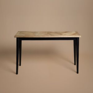 Bentley Parquet Console Table with herringbone top and tapered black legs