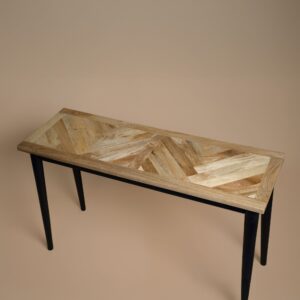 Close-up of the black tapered leg on the Bentley console table