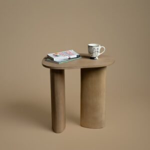 Sutton Lamp Table from the side with a book and mug on the top