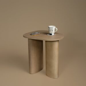 Sutton Lamp Table top-down view with a mug placed on the mango wood surface