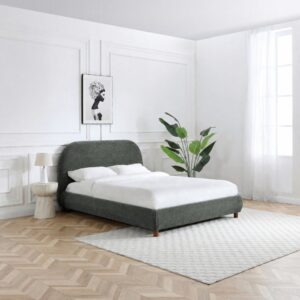 Nora Bed Frame in olive boucle seen at an angle