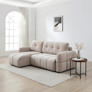 Morgan quilted corner sofa bed, front elevation