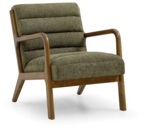 Inca Lounge Chair with a ribbed walnut frame in wine chenille