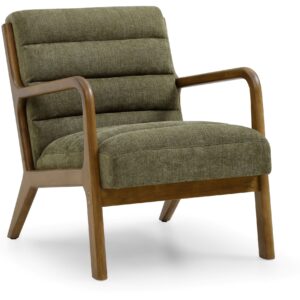 Inca Lounge Chair with a ribbed walnut frame in wine chenille