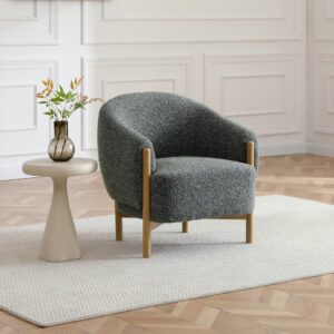 Suzie Barrel Armchair in olive bouclé