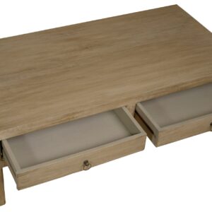 Brodie Coffee Table in pale solid mango wood, front three-quarter view