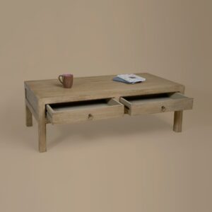 Grain detail on the pale limed mango wood of the Brodie coffee table