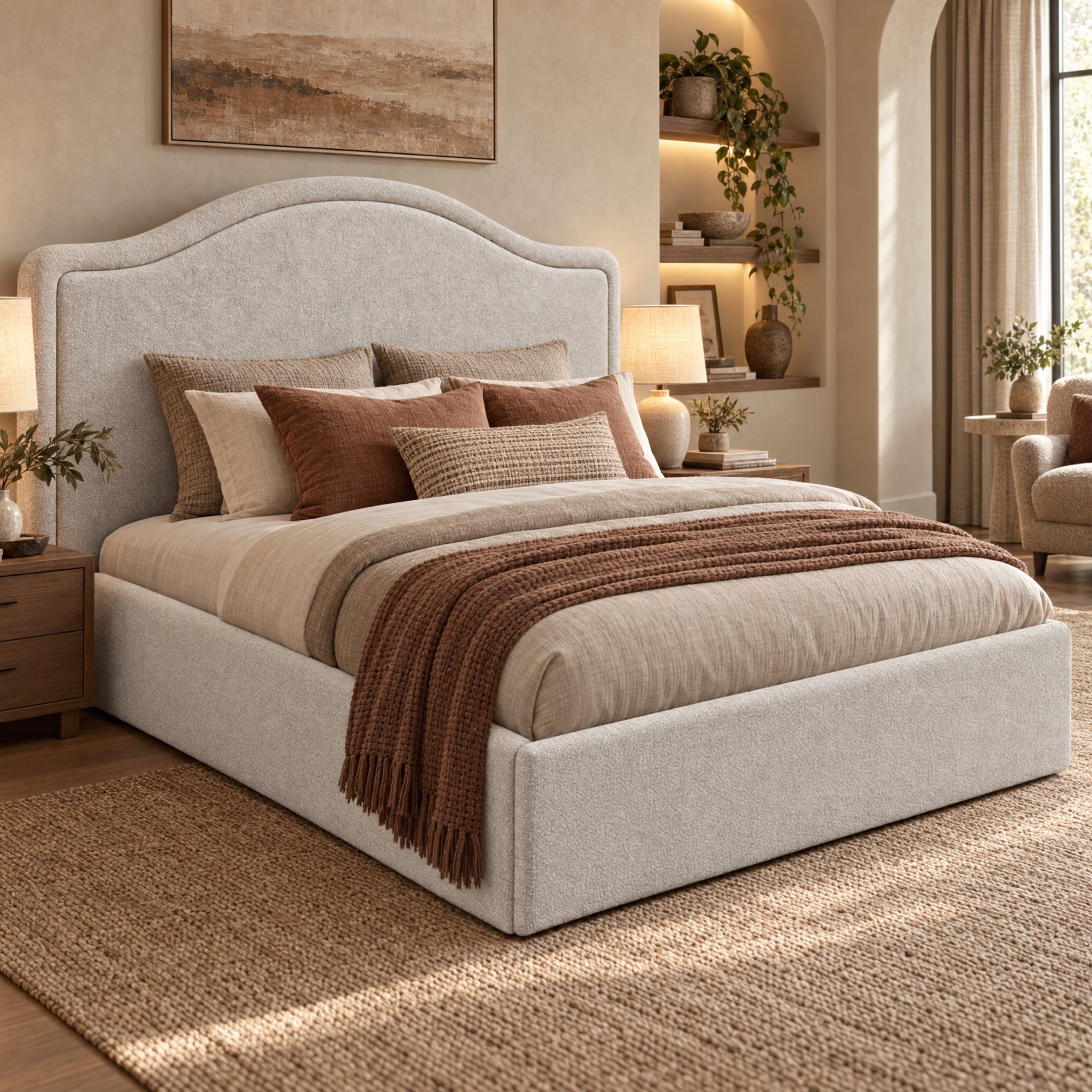 Georgia multi-lift ottoman bed in Asteria stone textured weave