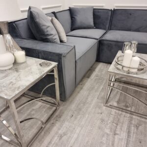 Midland corner sofa velvet upholstery and cushions in close detail