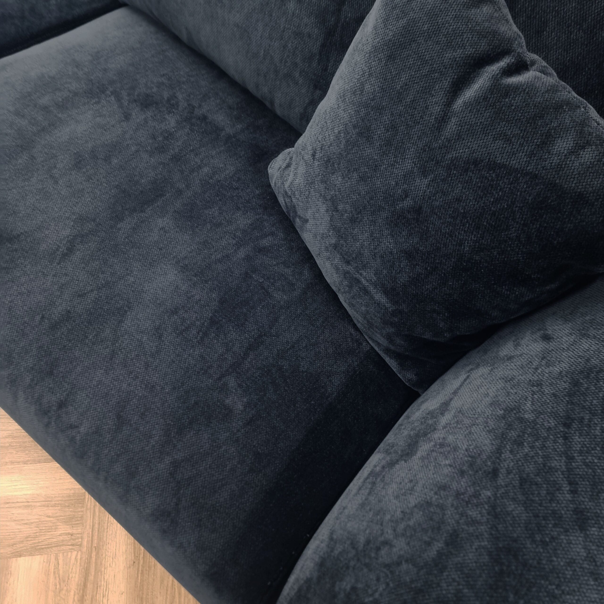 Lenox scatter back cushions in aegean blue velvet in close detail