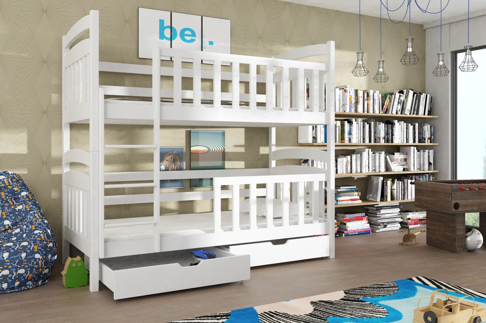 Wooden Bunk Bed Sebus with Storage, front view — Arte-N bunk bed