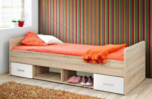 Dino DI-04 Bed with Drawers in White Matt and Oak Sonoma, view 2 — Arte-N kids single bed