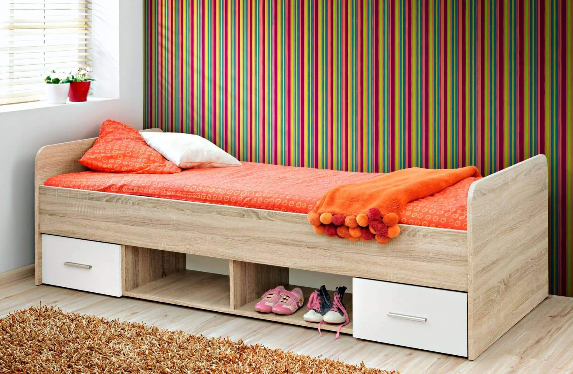 Dino DI-04 Bed with Drawers in White Matt and Oak Sonoma, view 2 — Arte-N kids single bed