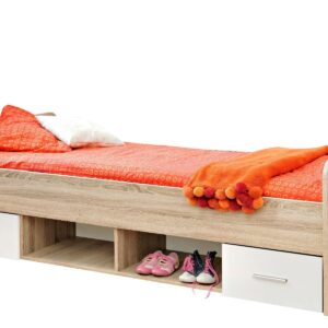Dino DI-04 Bed with Drawers in White Matt and Oak Sonoma, front view — Arte-N kids single bed