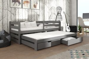 Wooden Double Bed Senso with Trundle and Storage, front view — Arte-N kids single bed