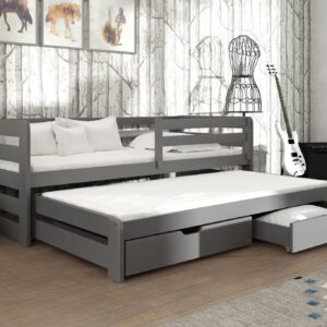 Wooden Double Bed Senso with Trundle and Storage, front view — Arte-N kids single bed