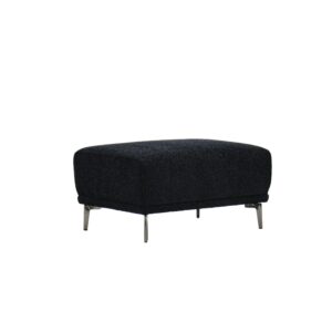 Albany footstool in black lux boucle on brushed metal legs