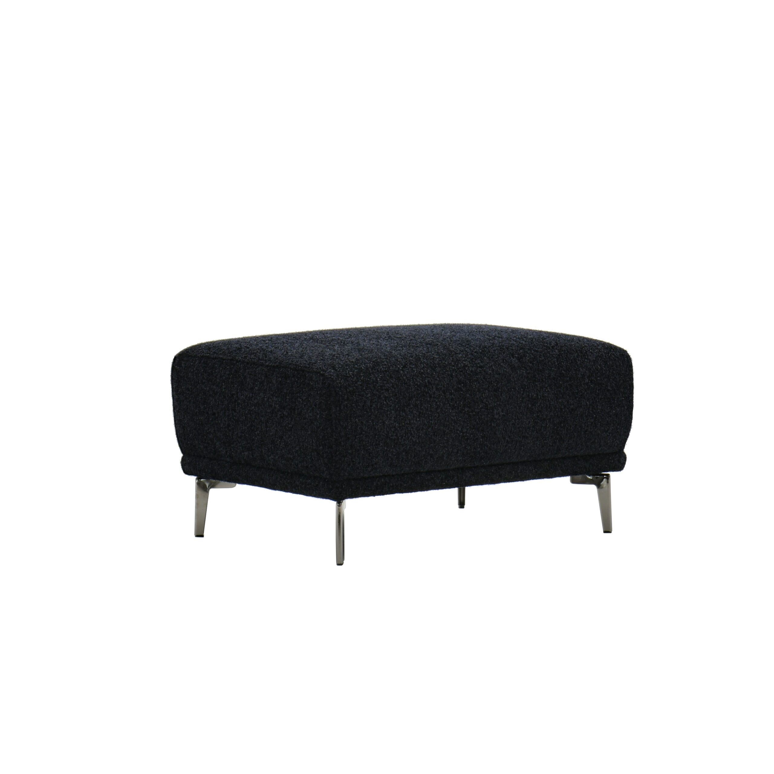 Albany footstool in black lux boucle on brushed metal legs